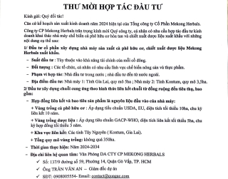 THƯ MỜI HỢP TÁC CÀ PHÊ